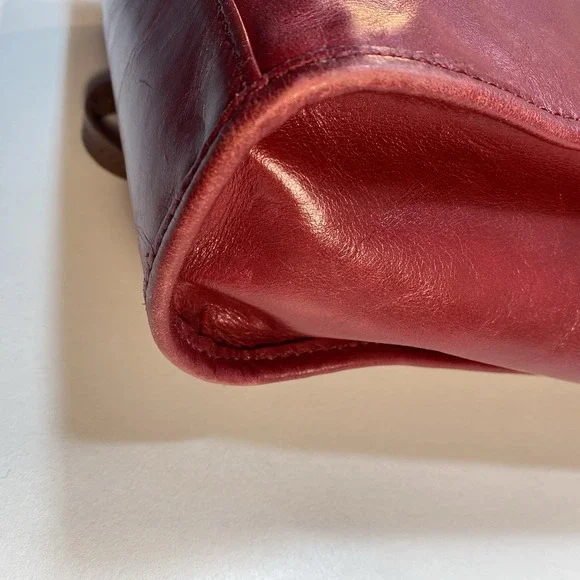 Hobo Red Leather Brown Straps Shoulder Bag Purse Tote Zip Closure - Picture 6 of 16